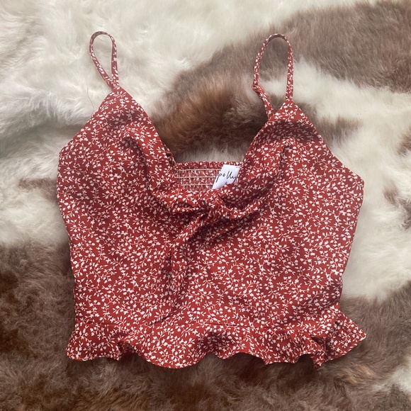 Princess Polly Tops - Princess Polly Rust Red Floral Tie-Front Tank